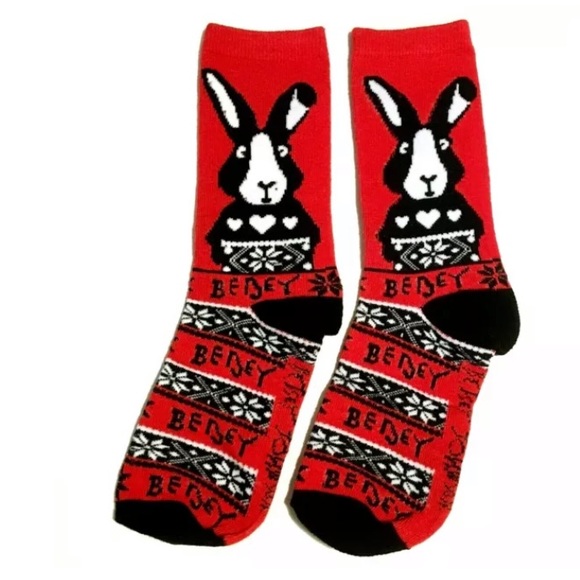 Betsey Johnson Womens Crew Socks Red Pink Green Kiss Bow Stripes Bunny Christmas - Picture 9 of 9